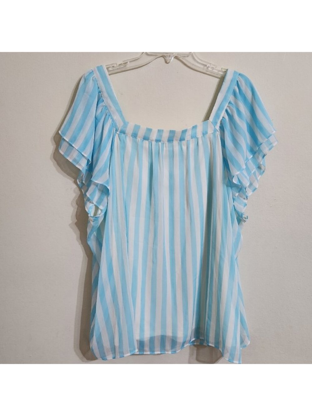 Women Sleeveless Pullover Square Neck Striped Blue Shirt - Picture 2 of 2